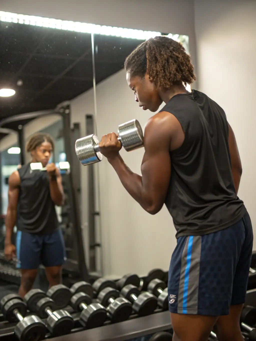 A person in Mostbet SportsWear training gear lifting weights in a modern gym, highlighting strength and endurance.