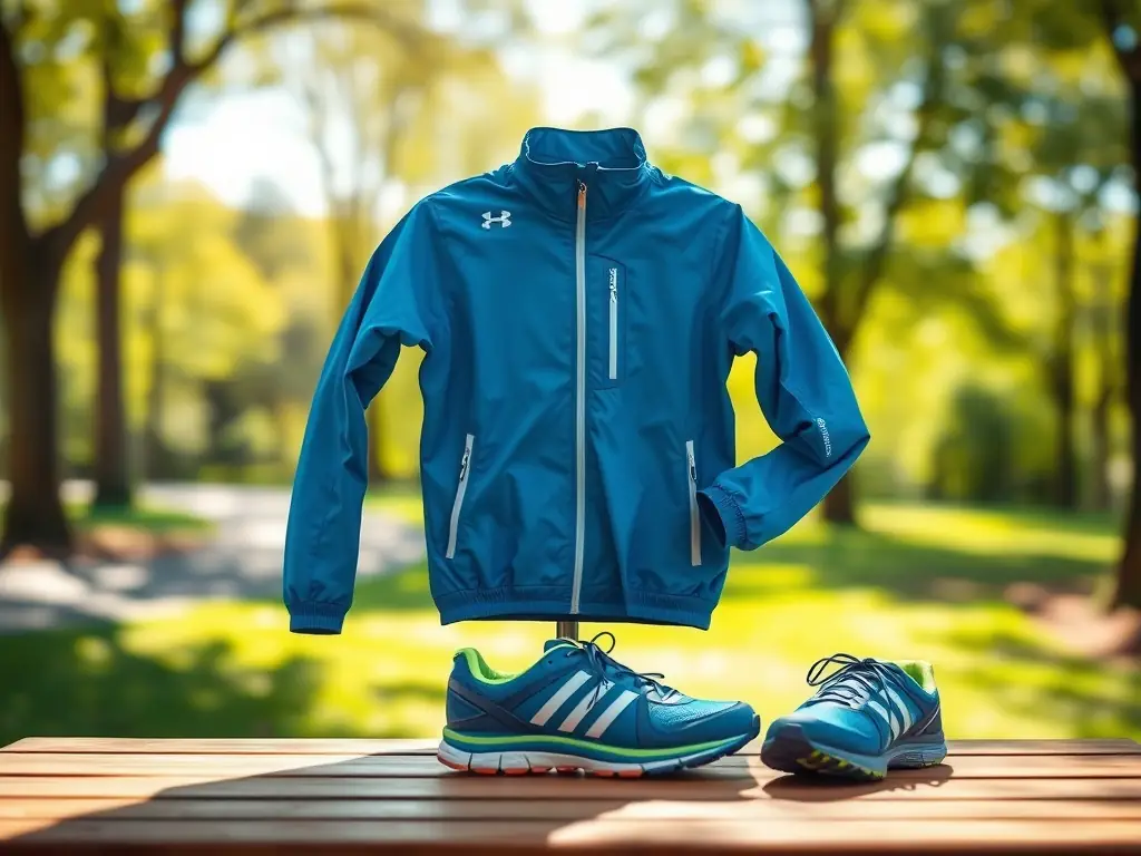 A detailed image showcasing the construction of a Mostbet SportsWear running jacket, emphasizing its lightweight, windproof, and water-resistant features.